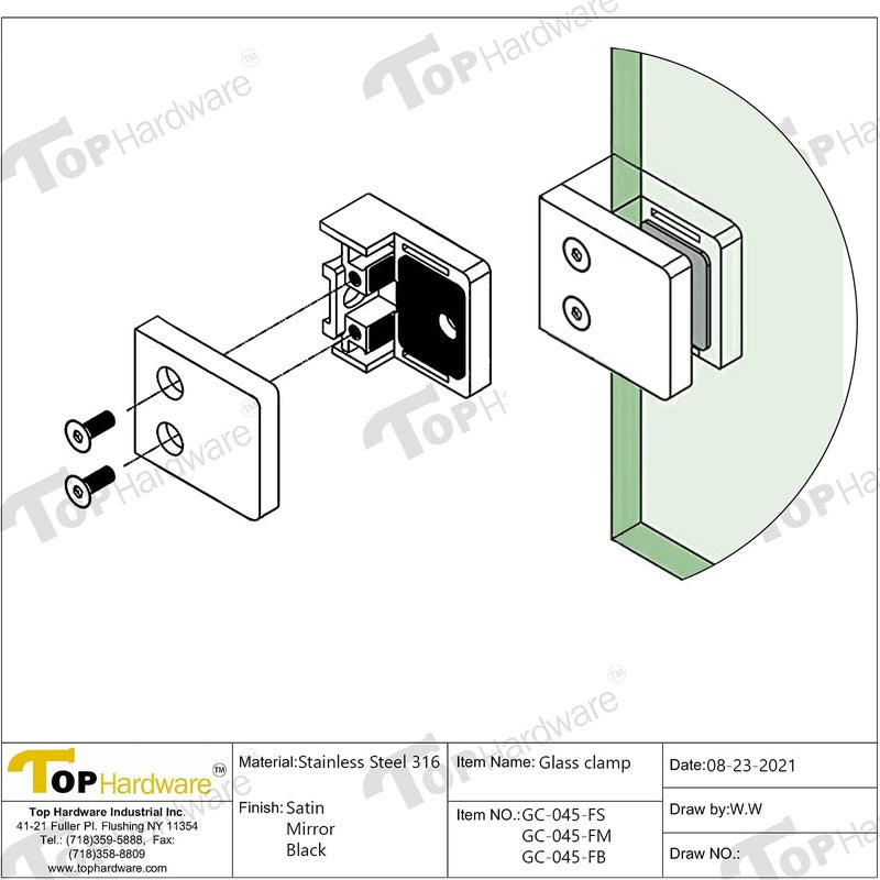 KS Hardware Stainless Steel Square Flat Back Glass Clamp 45 x 45 mm for 1/4" - 3/8" Tempered Glass or Laminated Glass (Matt Black Finish, 45 x 45 mm 4 Pcs GC-045FB) - Image 5
